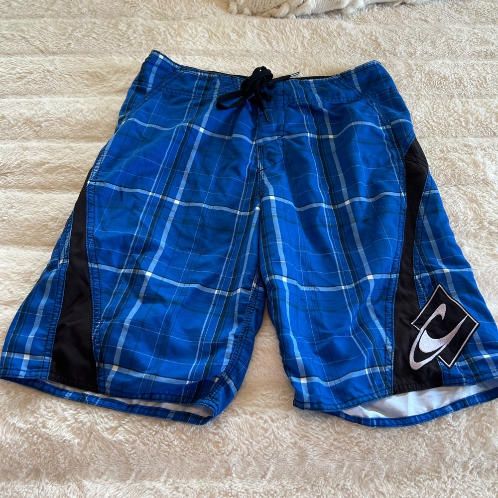 Blue Plaid Men's Swim Trunks